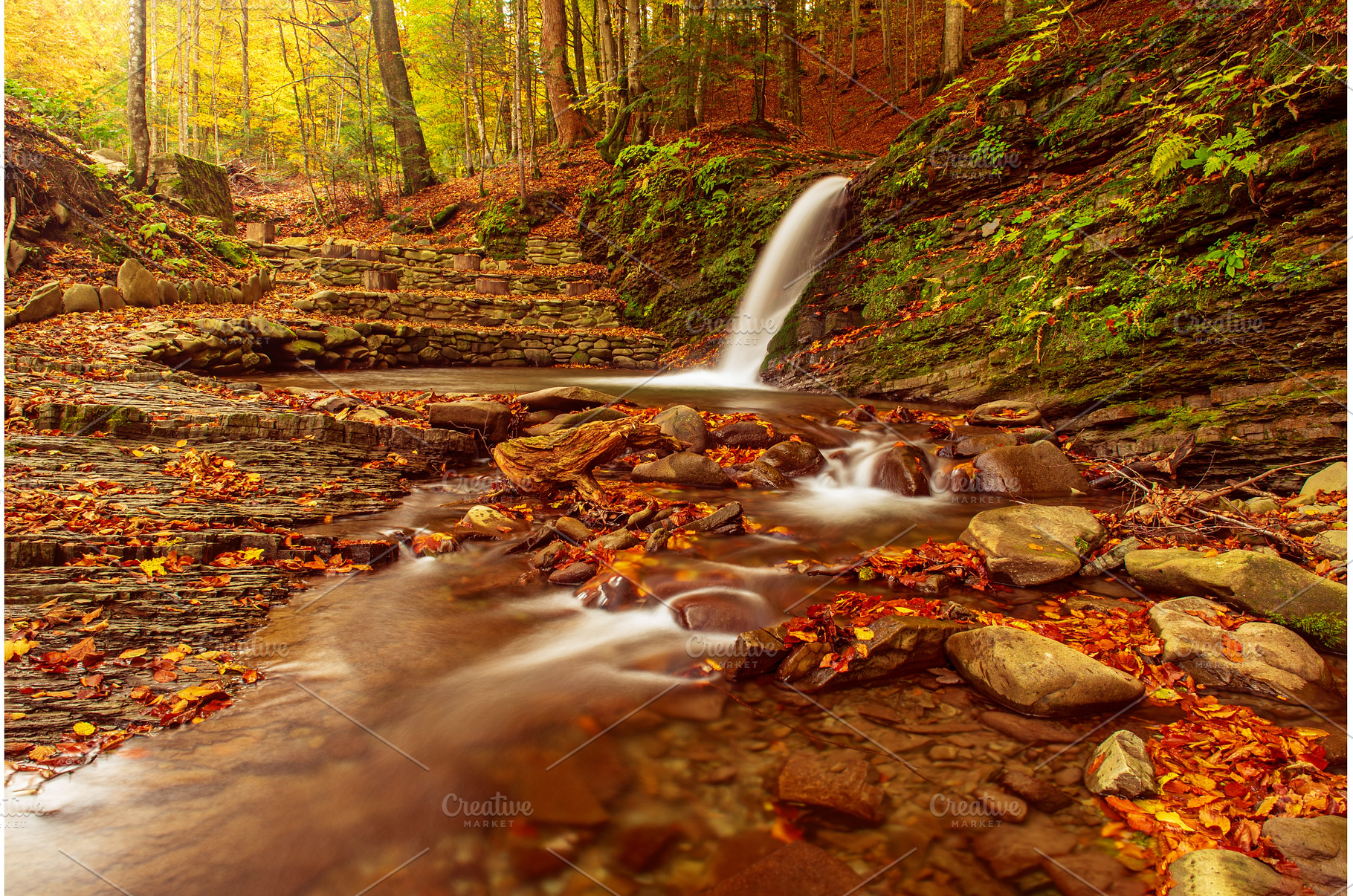 Autumn mountain waterfall, a Nature Photo by Nature and travel