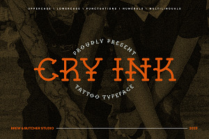 Cry Ink | Tattoos Typeface, a Serif Font by Brew & Butcher Studio