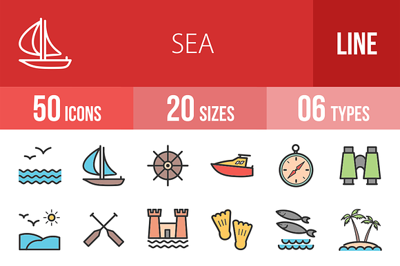 50 Sea Line Filled Icons preview 4