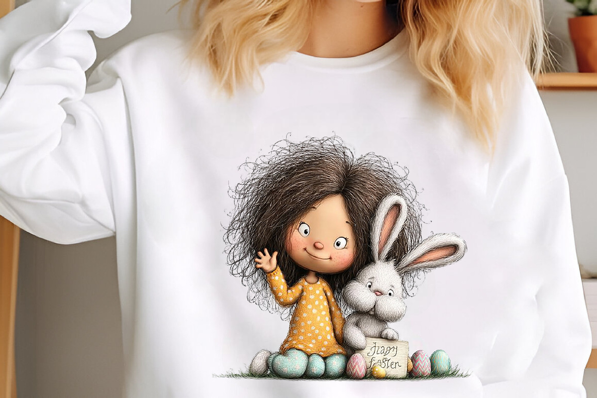 Whimsical Easter Girl and Bunny Clip, an Illustration by designcity5 (Photo 3 of 5)