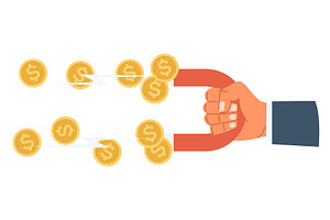 Businessman hand attracts gold coins, a Finance Illustration by Vectorbuum