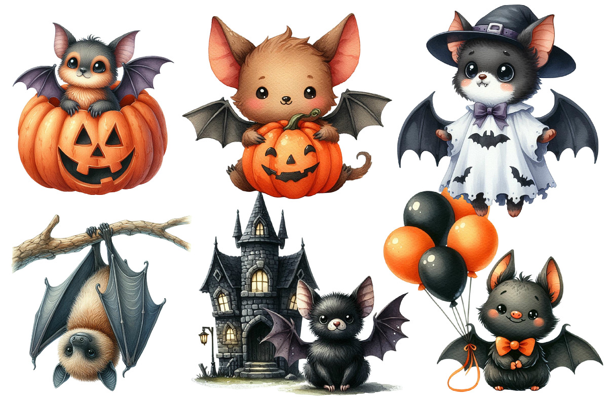 Funny Halloween Bats Clipart Bundle, an Illustration by Designworld (Photo 3 of 6)