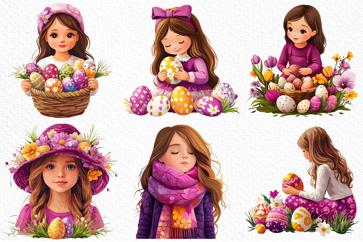 Whimsical Easter Girl Clipart, an Illustration by Craft Nest (Photo 6 of 9)