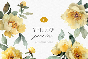 Watercolor Yellow Peony Bouquet
