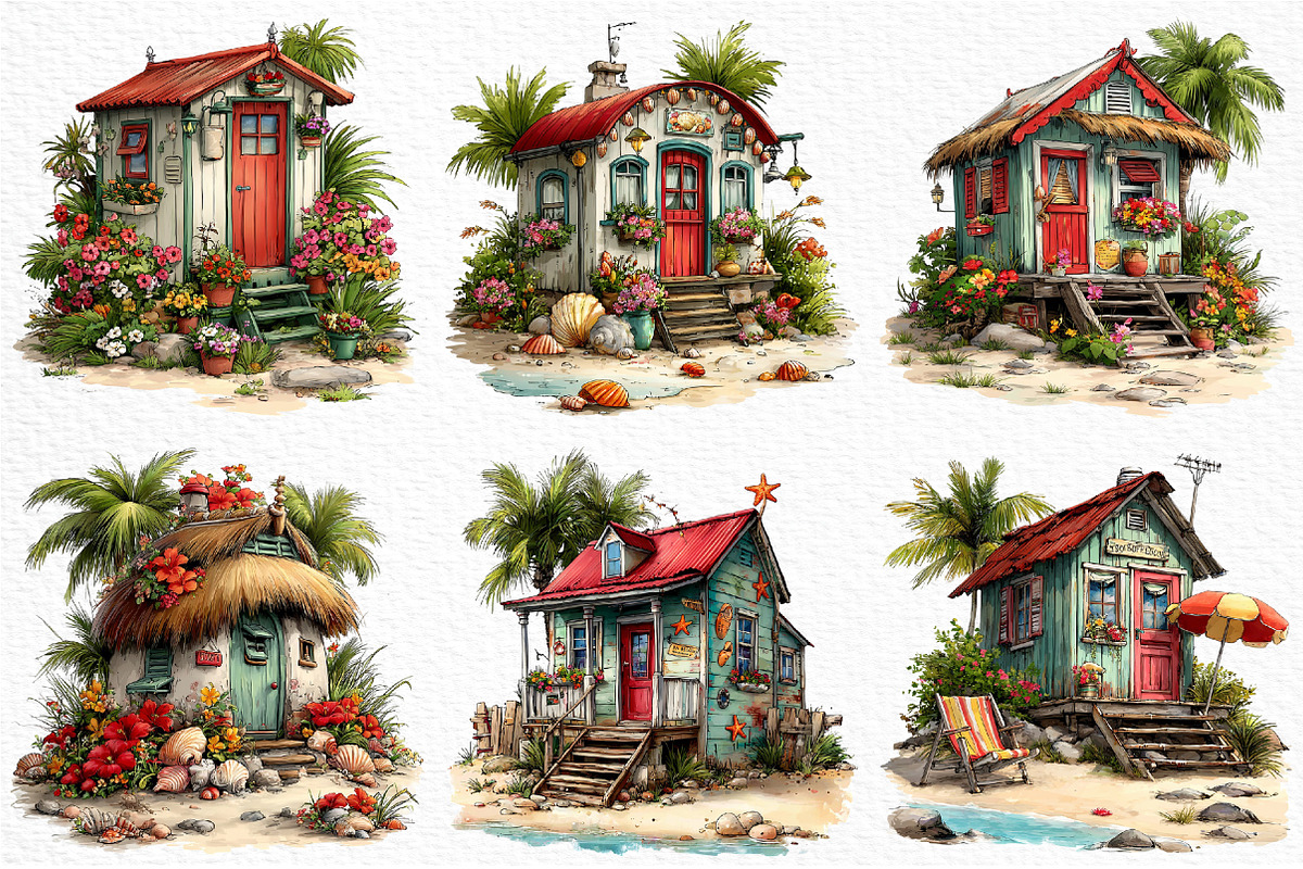Whimsical Summer Beach Hut Clipart, an Illustration by Craft Nest (Photo 5 of 12)