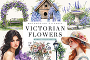 Watercolor Victorian Flowers Clipart, a Person Illustration by BusyDaydesign (Thumbnail 1 of 9)