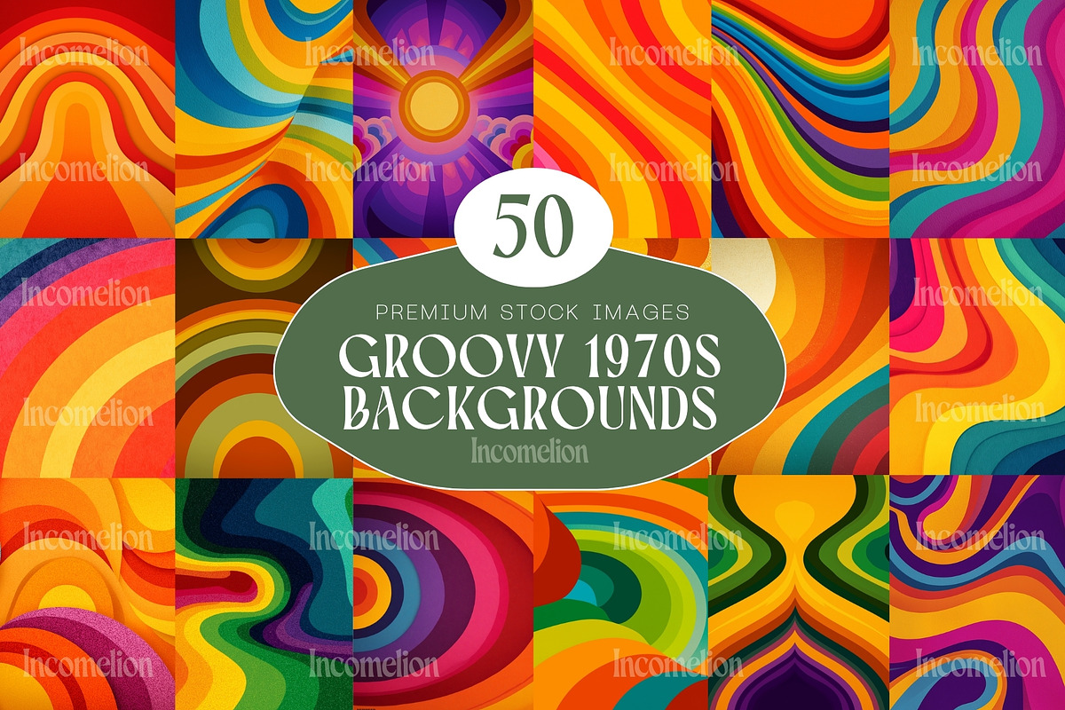 50 Groovy 1970s Backgrounds, a Decorative Illustration by Incomelion (Photo 1 of 12)