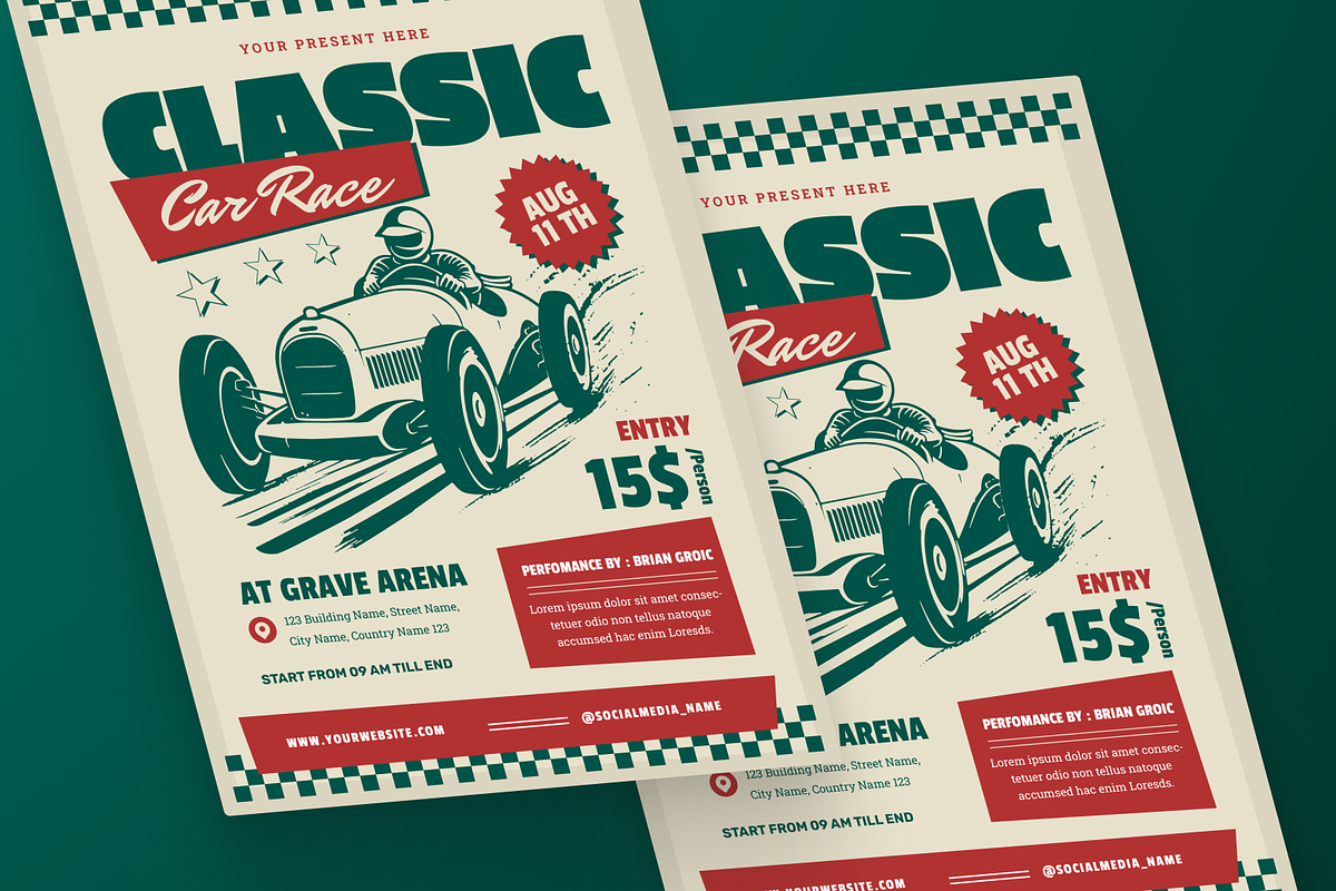 Classic Car Race Flyer, a Flyer Template by MMPixelCraft (Photo 2 of 5)