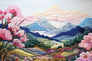 Embroidery Floral Landscape