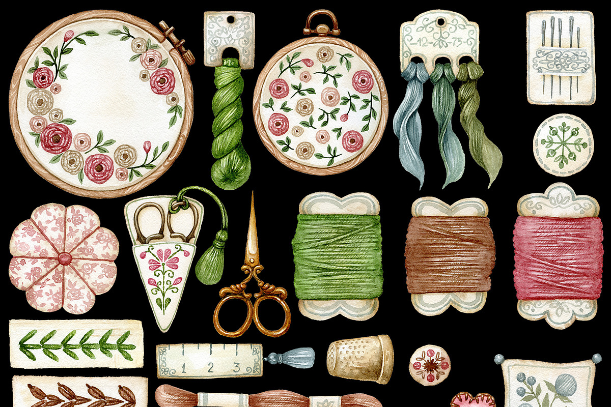 Watercolor embroidery clipart., an Illustration by Mary (Photo 3 of 5)