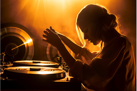 Silhouette girl playing dj. Generate, a Person Photo by Ylivdesign