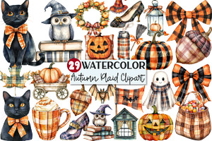 Halloween Autumn Plaid Clipart, an Illustration by Rose Art