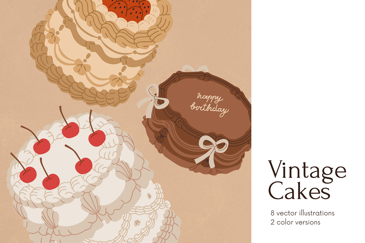 Vintage holiday cakes set, a Food Illustration by Good Studio (Photo 1 of 6)