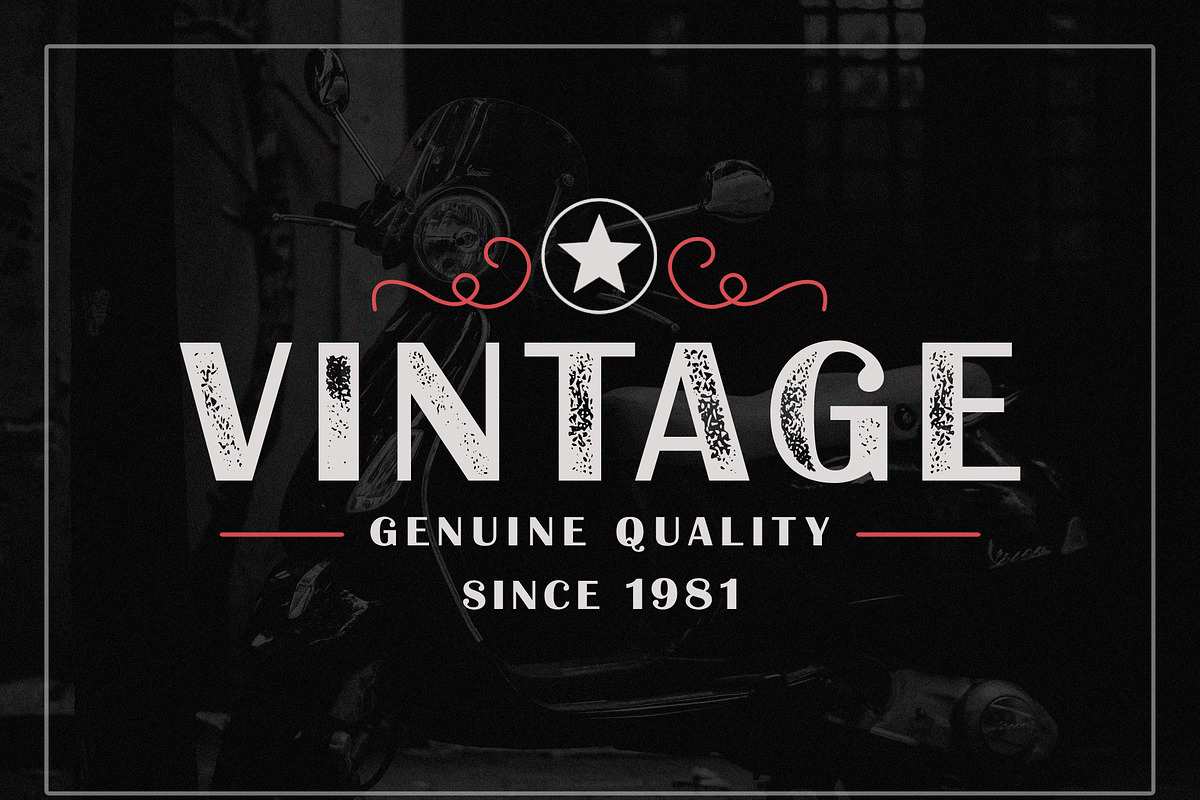 Rendora - Vintage Stamp Sans Serif, a Sans Serif Font by GlitzyGrapix (Photo 4 of 12)