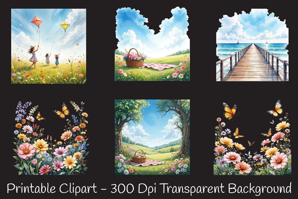 Summer Scenery Watercolor Cliparts, an Illustration by RobertsArt (Photo 3 of 8)