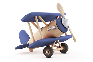 Low Poly Wooden Toy Airplane