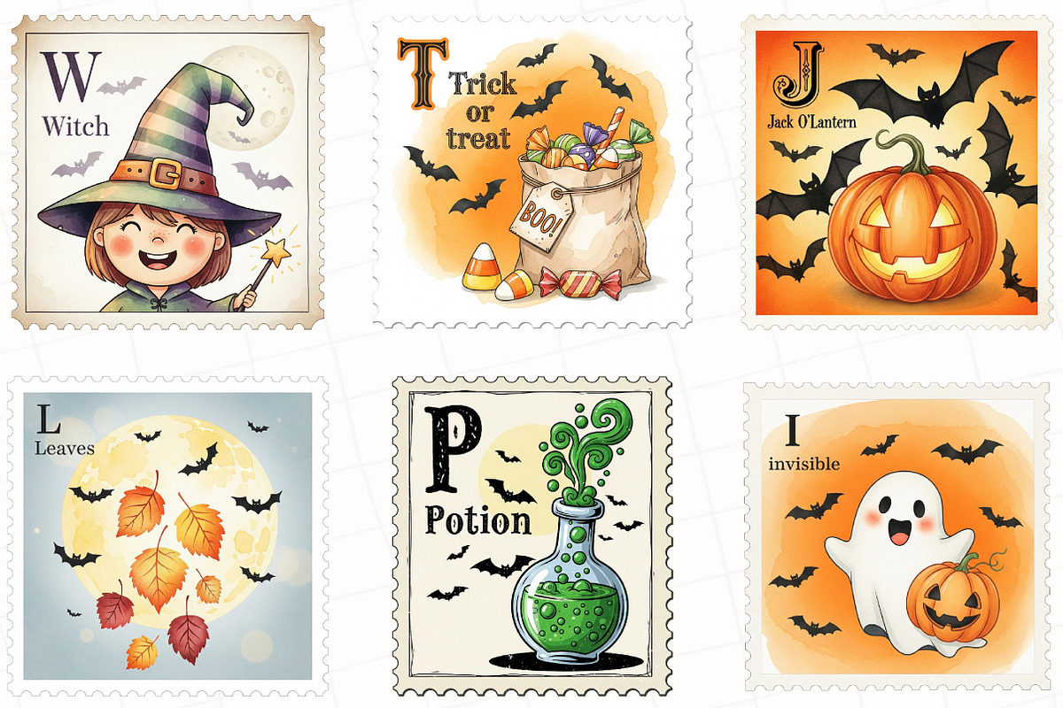 Halloween Postage Stamp Clipart, an Illustration by OK Design (Photo 3 of 5)