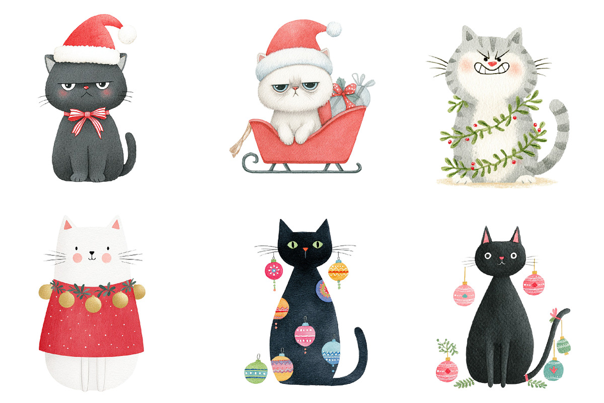 Christmas Cat clipart, an Illustration by CreationArt (Photo 2 of 5)