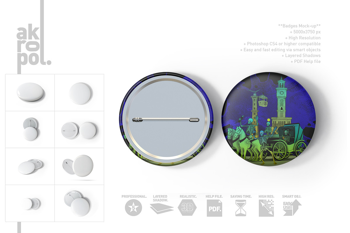 Badge Button Mock-Ups, an Advertising Mockup by akropol (Photo 5 of 7)