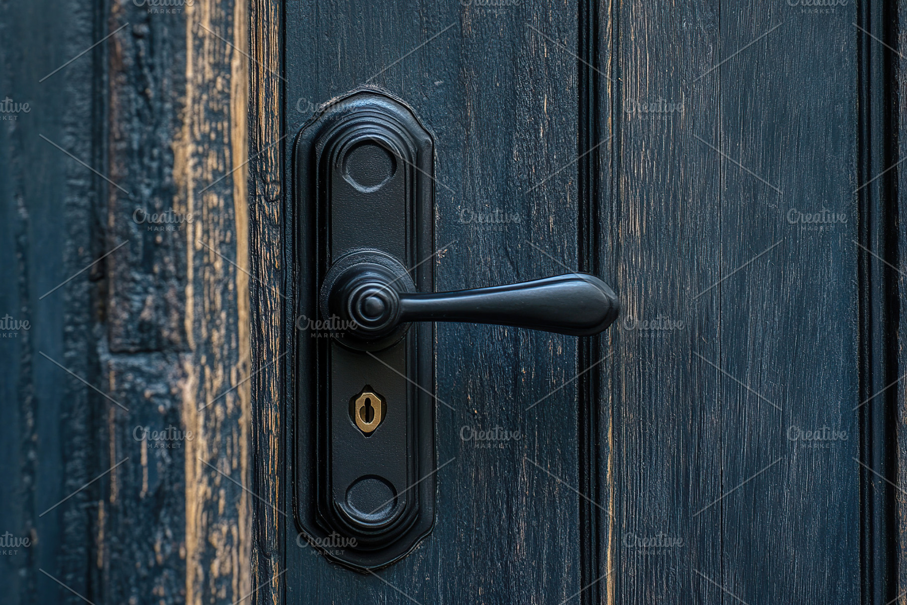 Black door handle on wooden door, an Abstract Photo by AlyaAnd