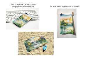 Watercolor Lake Landscapes Set 2