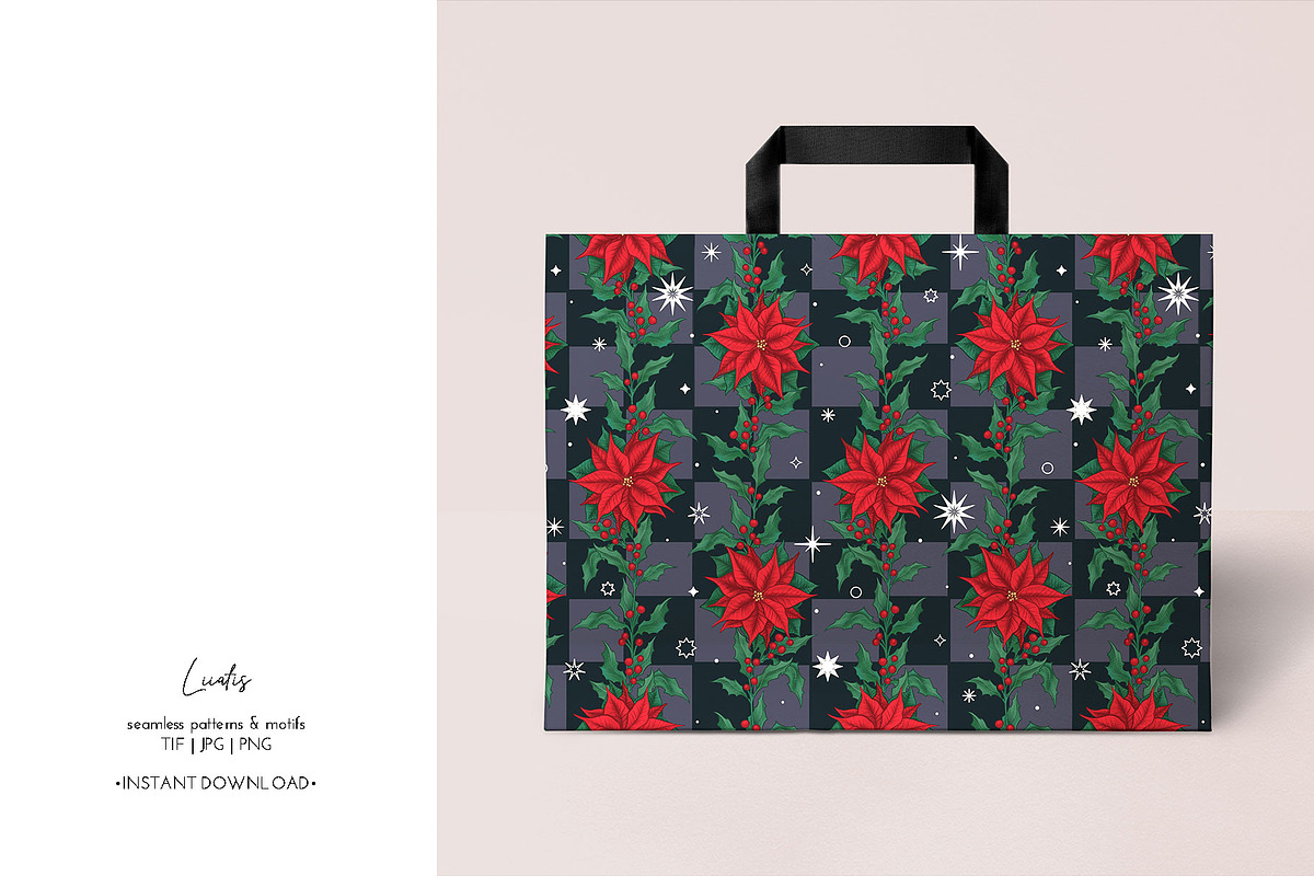 Vintage Christmas Poinsettia Pattern, a Pattern Graphic by Liiafis (Photo 6 of 8)