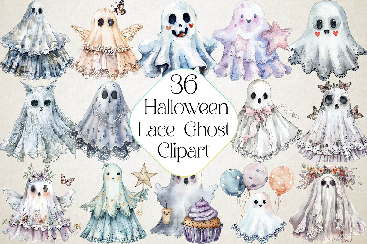 Cute Halloween Lace Ghost Png Clipar, an Illustration by DreamPrint404 (Photo 1 of 7)