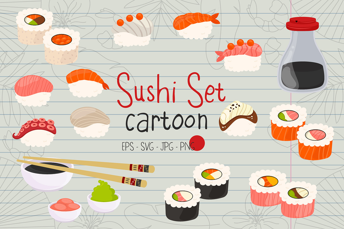 Sushi Set, Japanese Restaurant Food, a Food Illustration by ArtVarStudio (Photo 1 of 3)