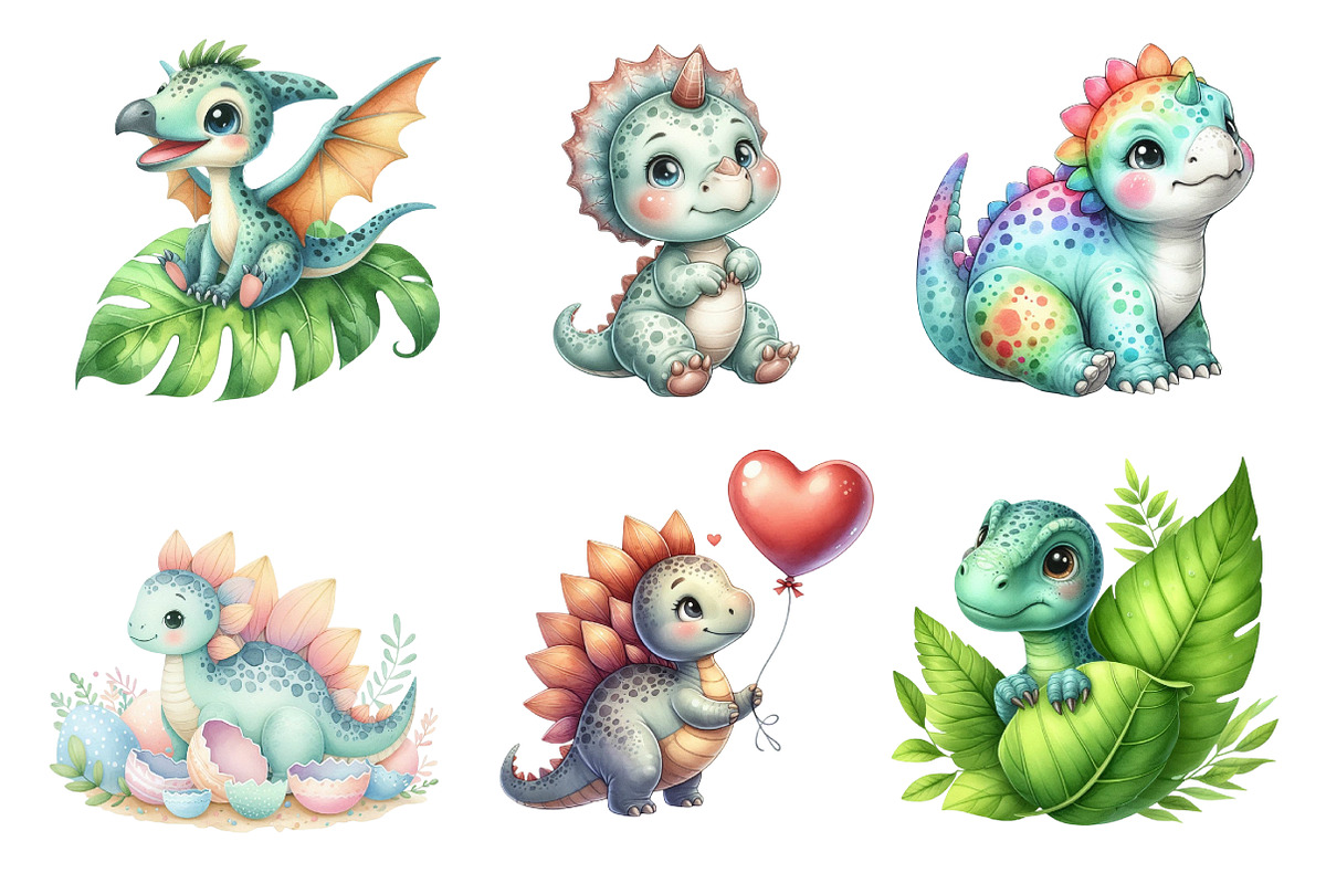 Cute Dinosaur Clipart PNG, an Illustration by Dream Creation (Photo 3 of 7)