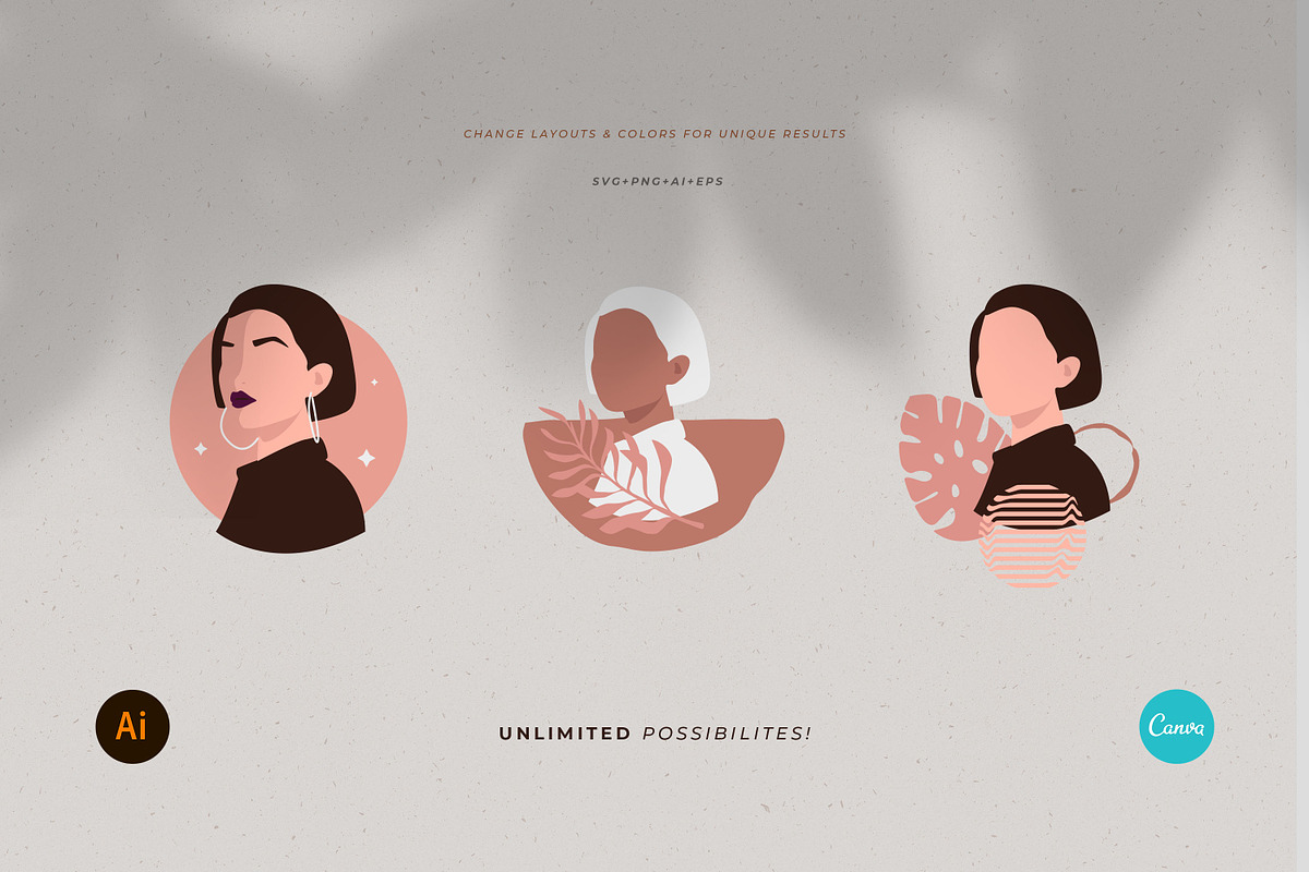Abstract Feminine Illustrations Kit, an Illustration by AndrewPixel