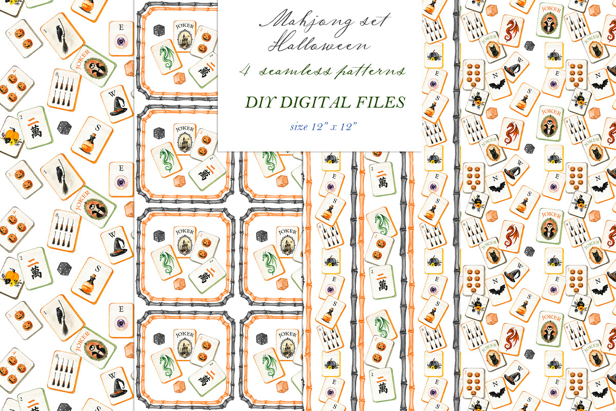 Halloween Mahjong Watercolor Clipart, an Education Illustration by LABFcreations (Photo 2 of 4)