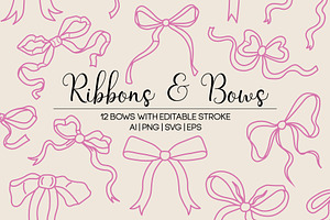 Ribbons & Bows Line Art Clipart