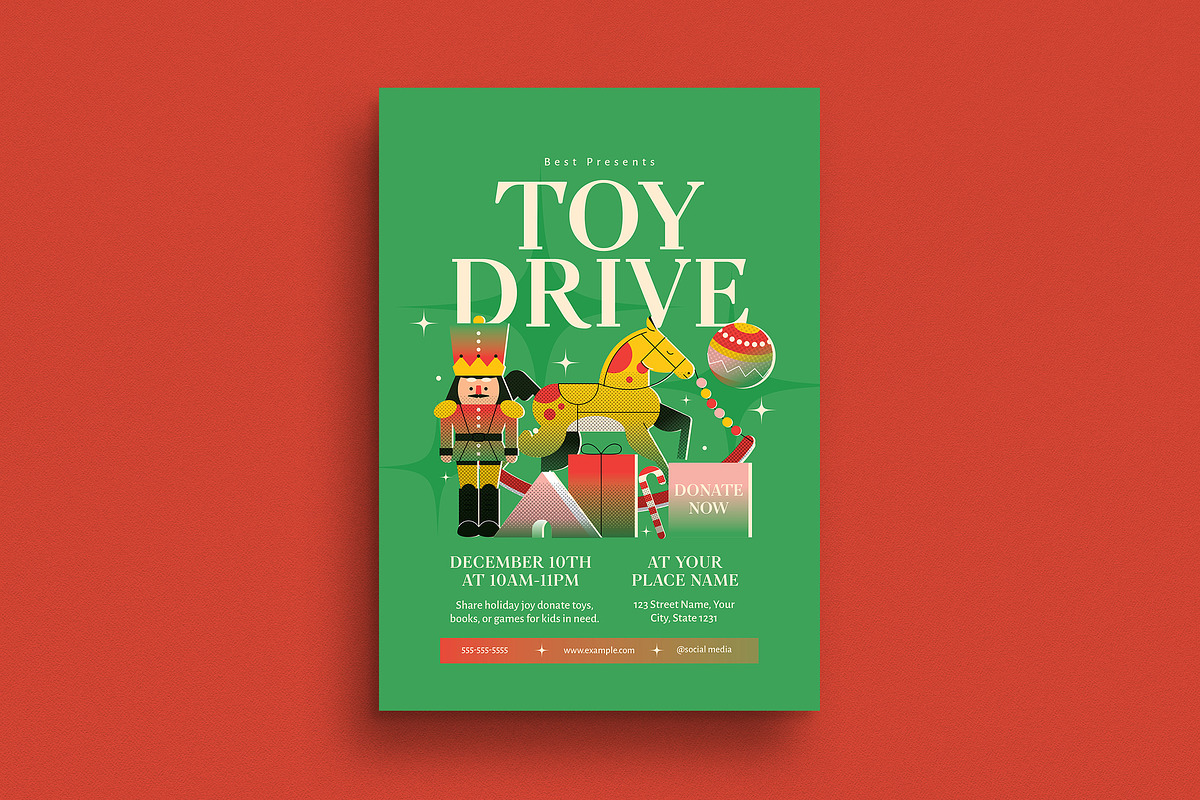 Green Modern Retro Toy Drive Flyer, a Flyer Template by VectorVactory (Photo 1 of 3)