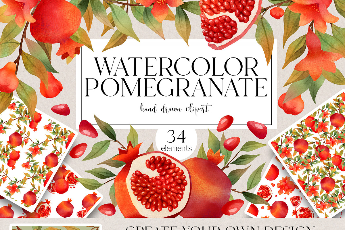 Watercolor Pomegranate clipart, a Decorative Illustration by LukaJreym (Photo 9 of 10)