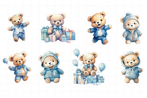 Blue Teddy Bear Clipart Bundle