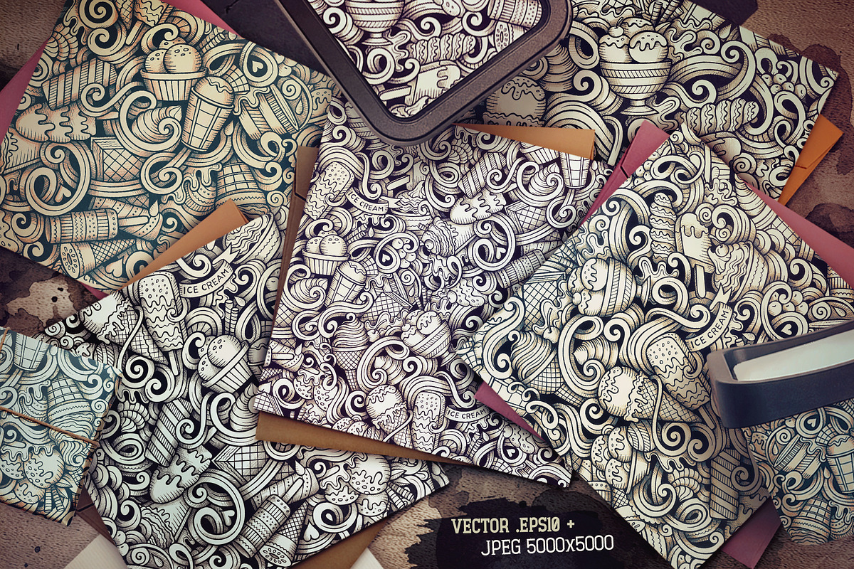 Ice Cream Graphics Doodle Patterns, a Pattern Graphic by BALABOLKA (Photo 2 of 6)