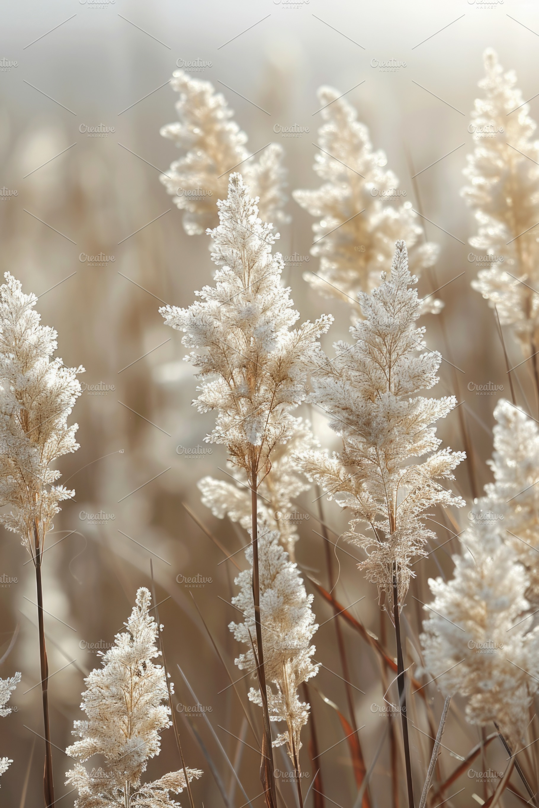 Soft White Pampas Grass Close Up in Warm Neutral Light With Eleg, an Abstract Photo by José Manuel Gelpi