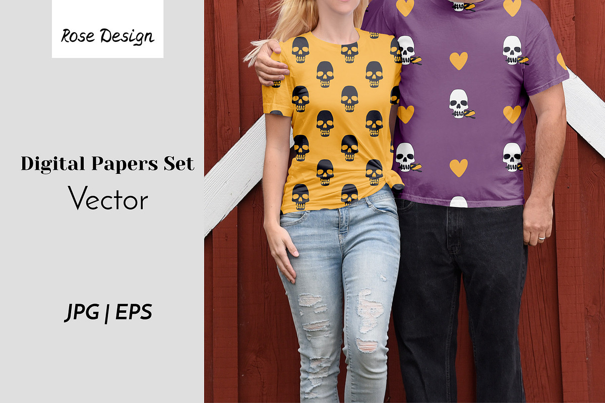 Vintage Doodle Skulls Digital Papers, a Pattern Graphic by Rose Design (Photo 6 of 7)