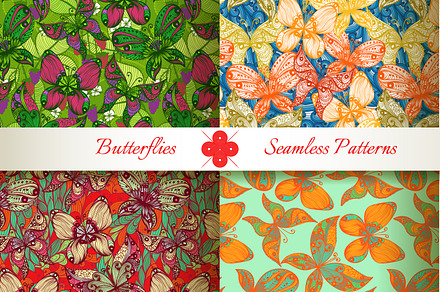 Butterflies seamless patterns