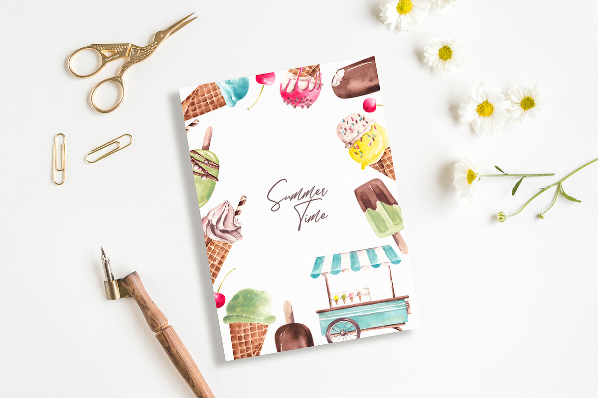 Watercolor Ice Cream Collection, a Food Illustration by YuliyaArtGarden (Photo 7 of 11)
