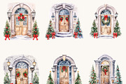 Watercolor Christmas Door Clipart, an Object Illustration by BusyDaydesign (Thumbnail 3 of 7)