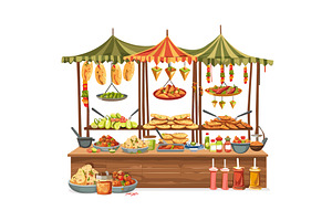 Street food market stall featuring, a Food Illustration by Vectorstockersland