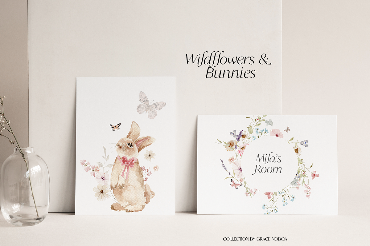 Watercolor wildflowers & Bunnies Set, a Graphic by Grace Noboa Illustrations (Photo 11 of 14)