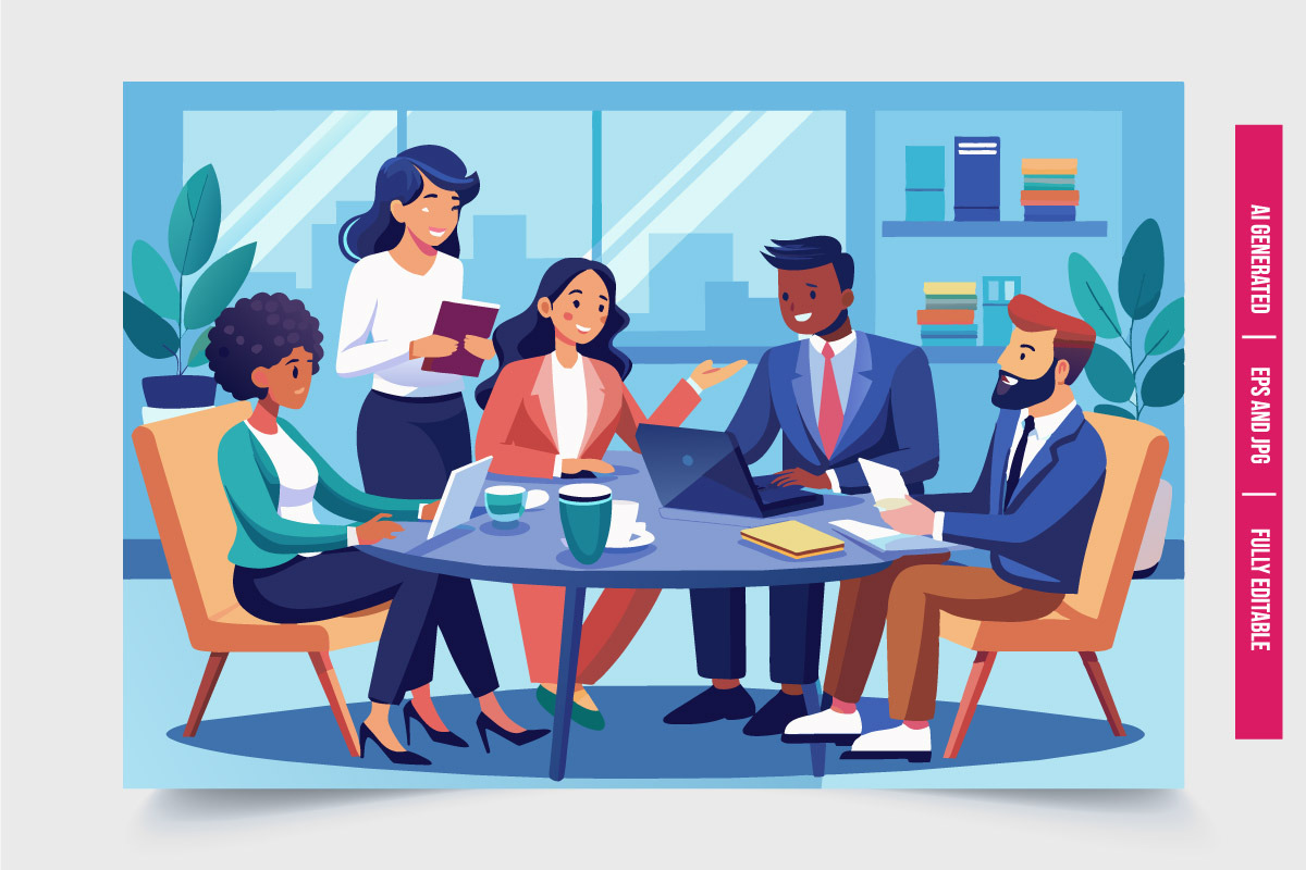 Business Team Meeting Around Table, a Finance Illustration by Tanuart (Photo 3 of 3)