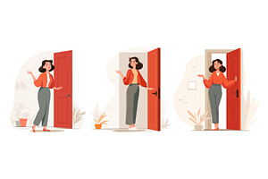Woman greets at door. Wife meets, a Person Illustration by Stock-Smart-Start