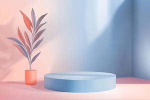 Empty summer podium with colorful plant in a stylish indoor setting, a Background Photo by AlyaAnd