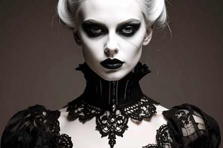 beautiful young goth woman black dress, AI generated