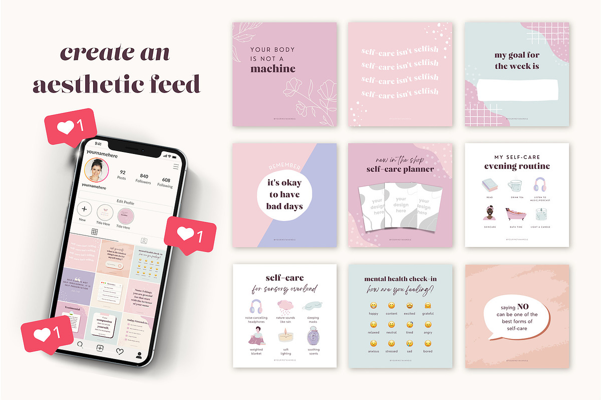 Self-Care Instagram Canva Templates, a Social Media Template by ClementineCreative (Photo 4 of 7)