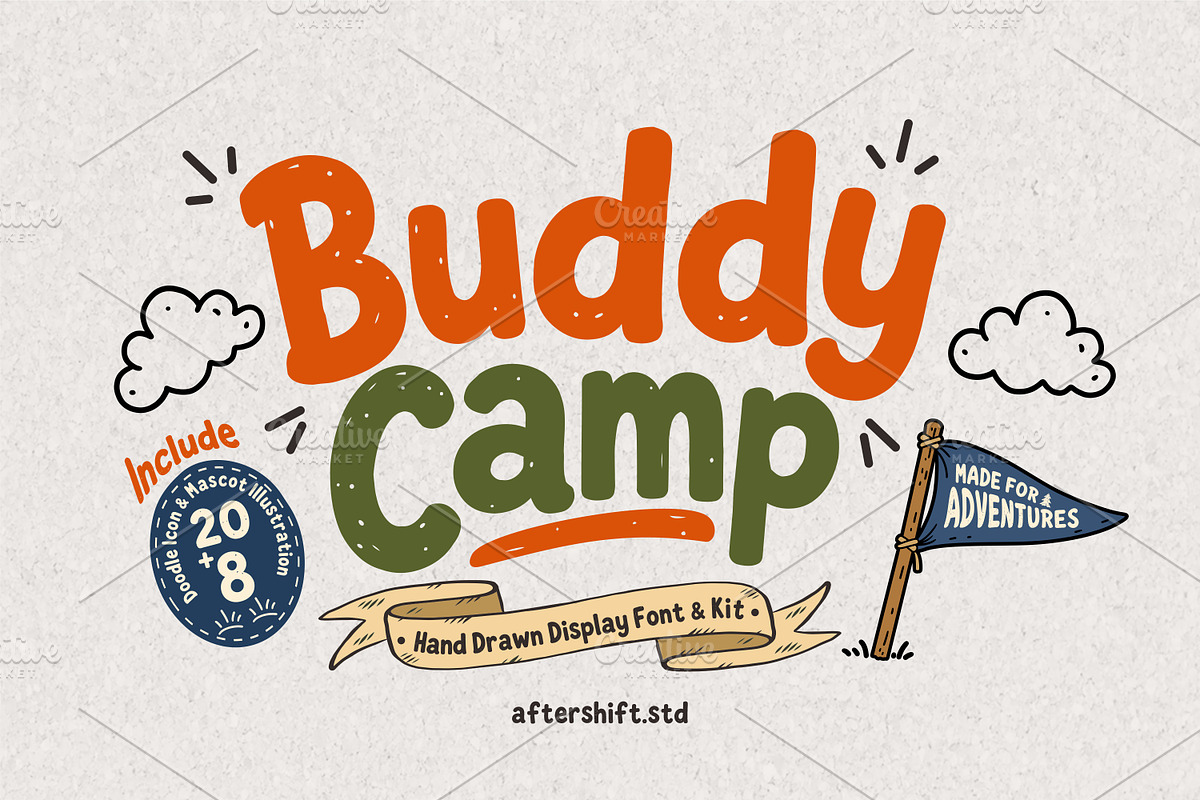 Buddy Camp Hand Drawn Font & Doodles, a Handwritten Font by Aftershift (Photo 1 of 8)