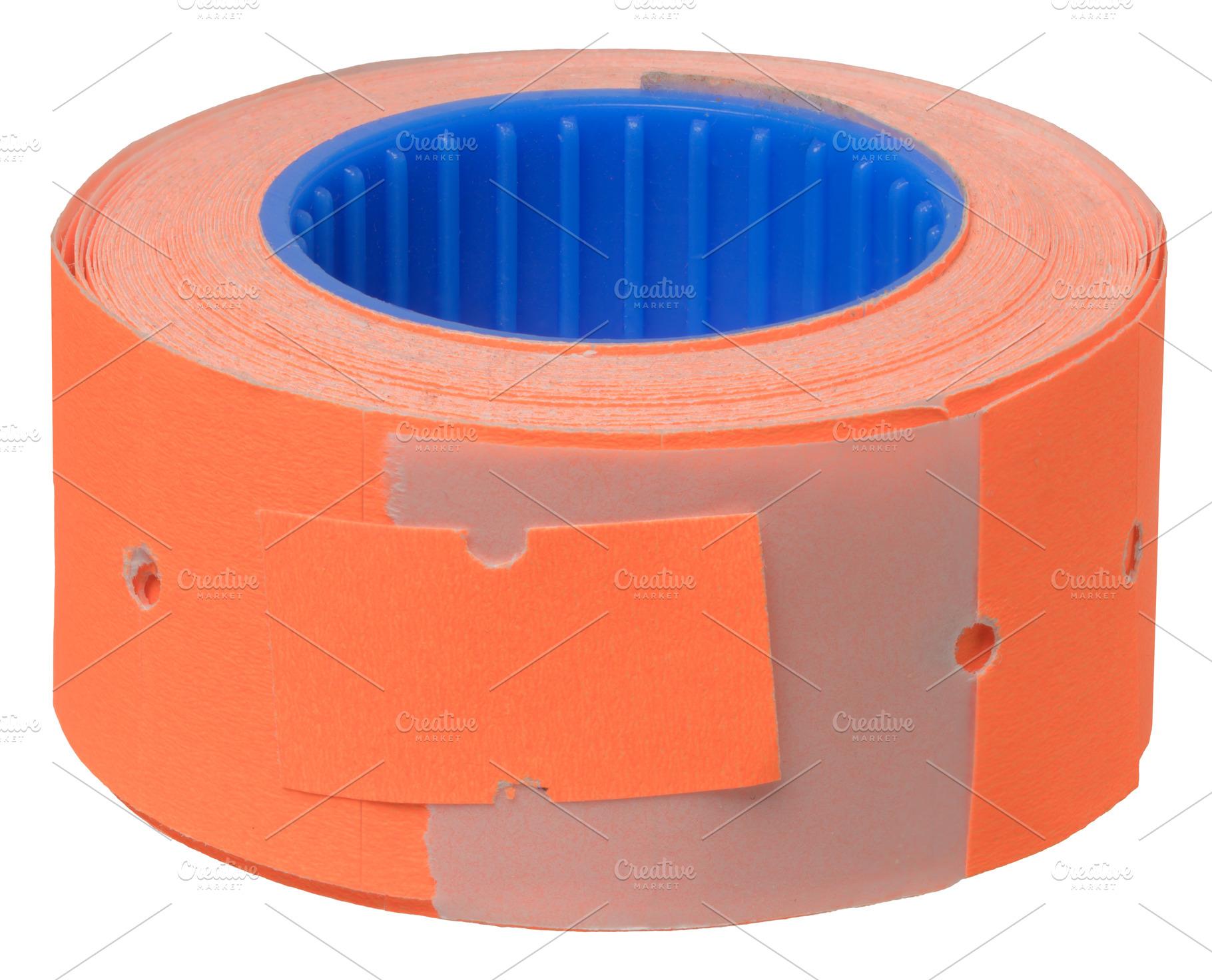 A roll of orange self-adhesive price tags or perforated labels w, a Business Photo by ndanko